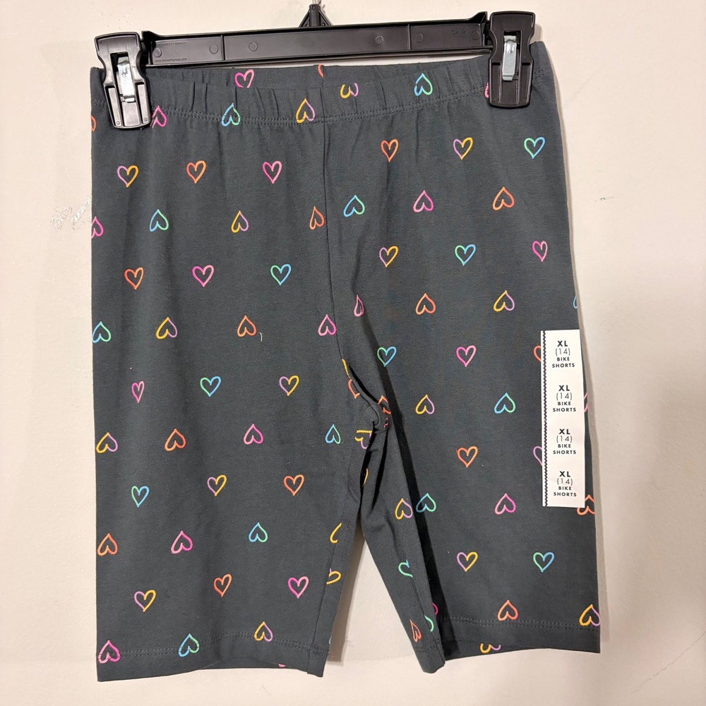 Cat & Jack Bike Shorts Girls XL 14 Gray New Rainbow Heart Print Activewear Short